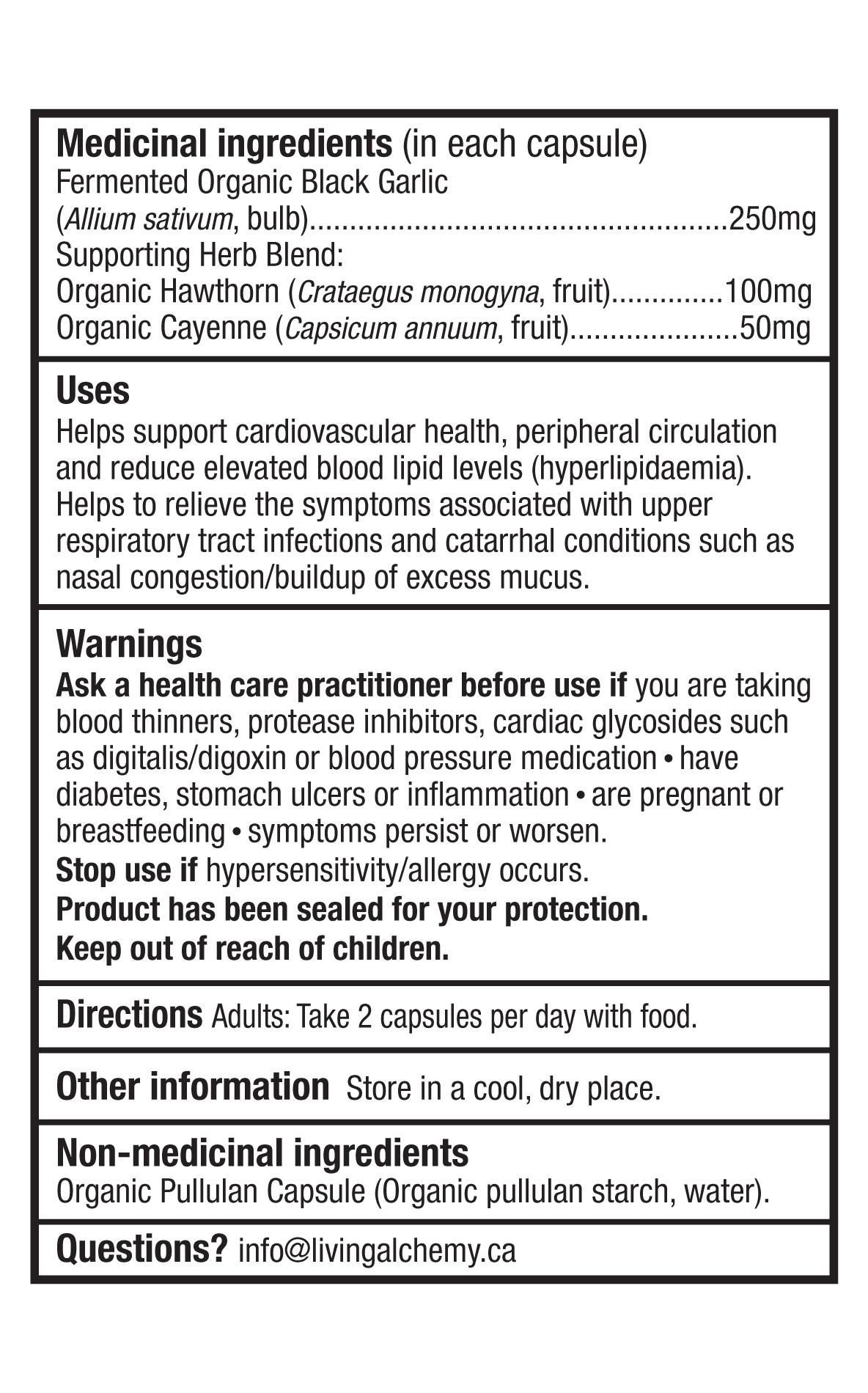 Étiquetage nutritionnel de l'ail noir