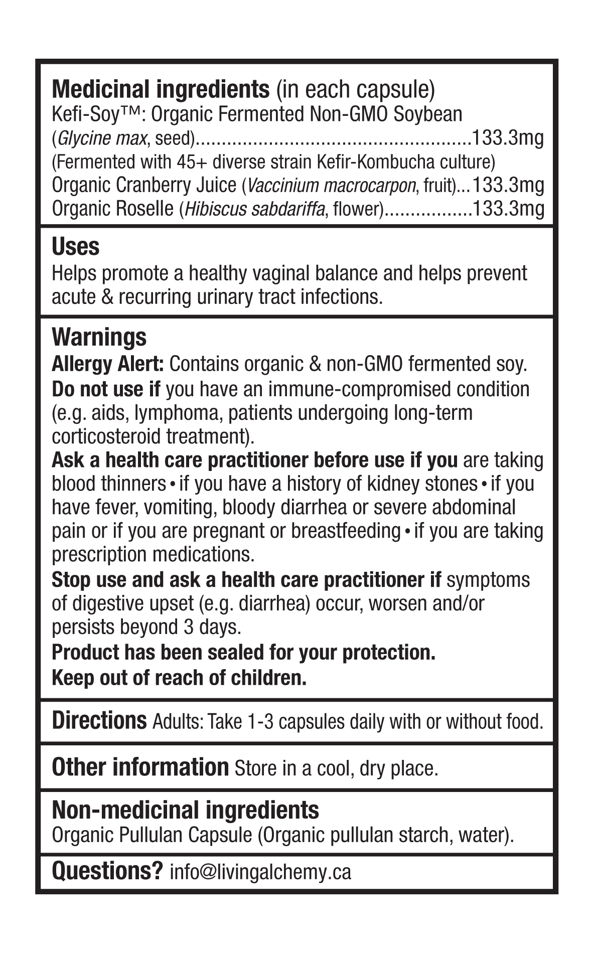 Votre étiquetage de nutrition pour Votre flore® probiotique femme