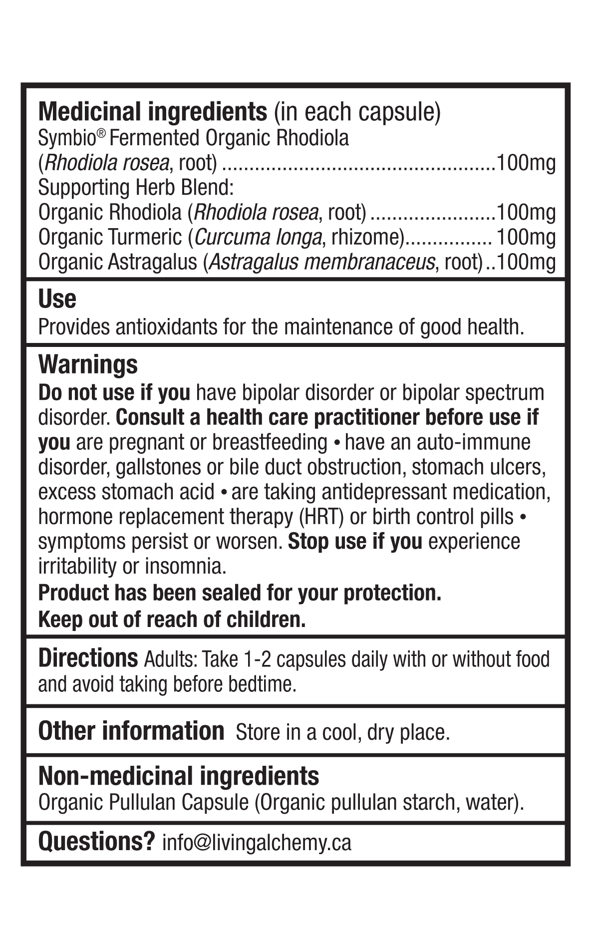  Rhodiola Nutrition Labelling