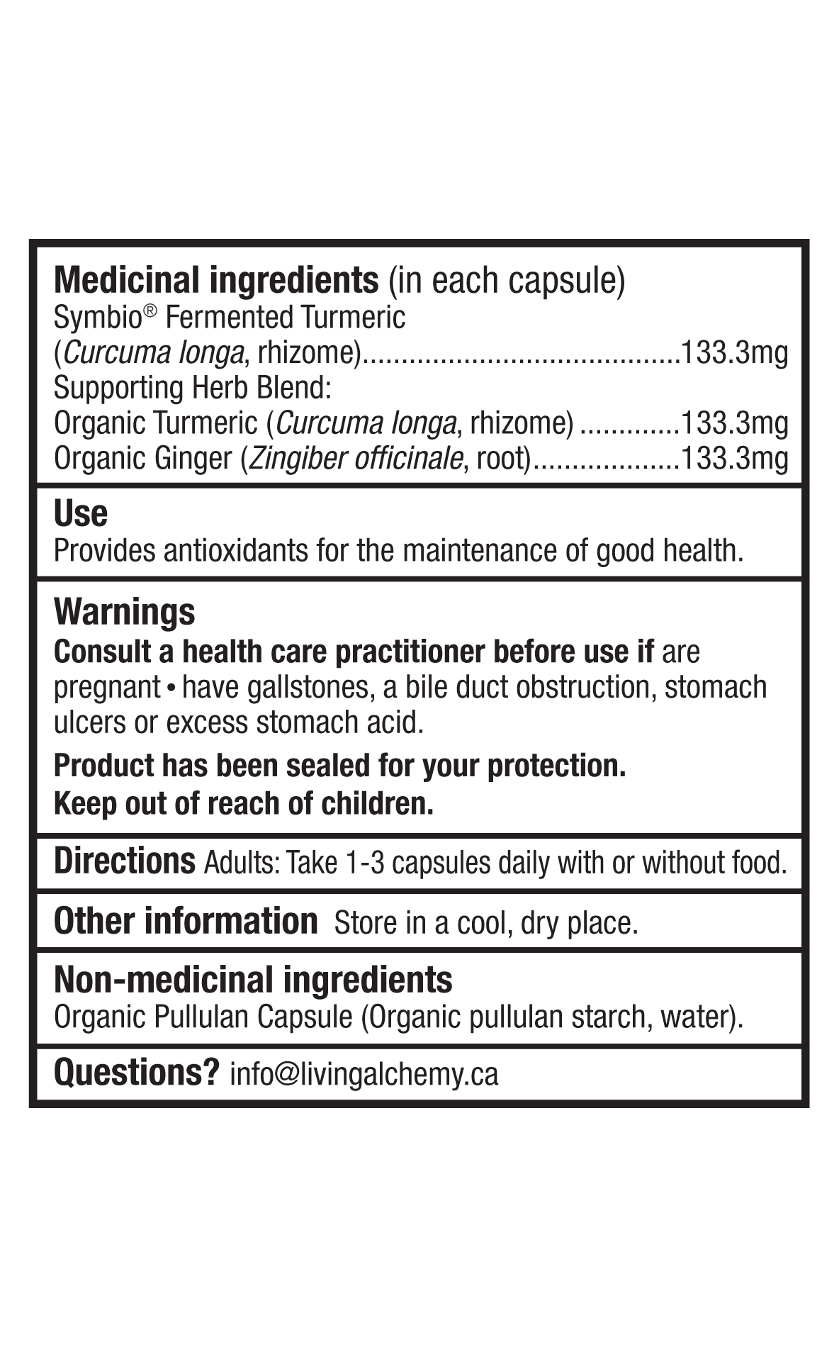 Turmeric Nutrition Labelling