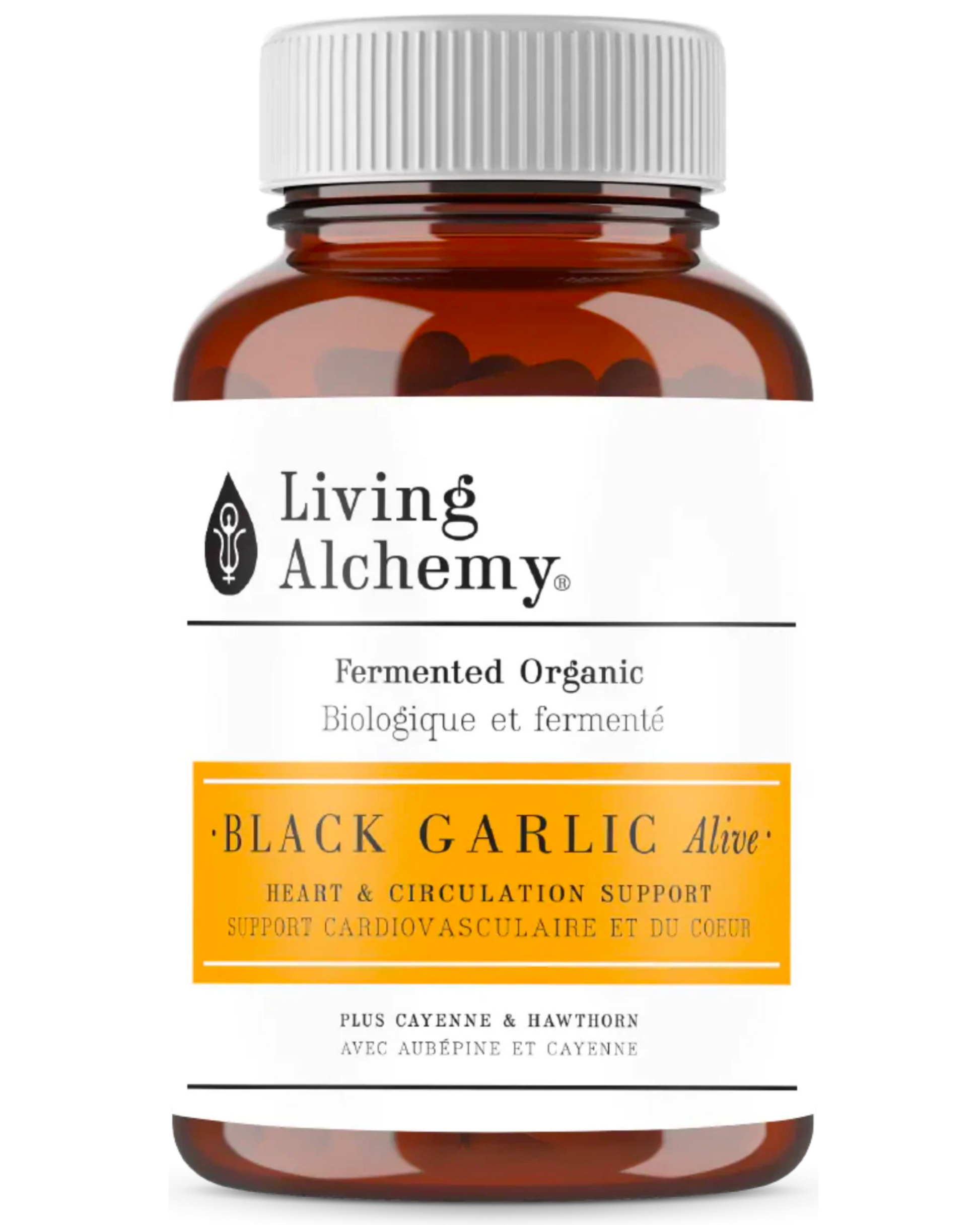 A bottle of Living Alchemy Black Garlic